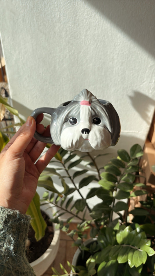 Caneca de Porcelana Shih-tzu - Cinza