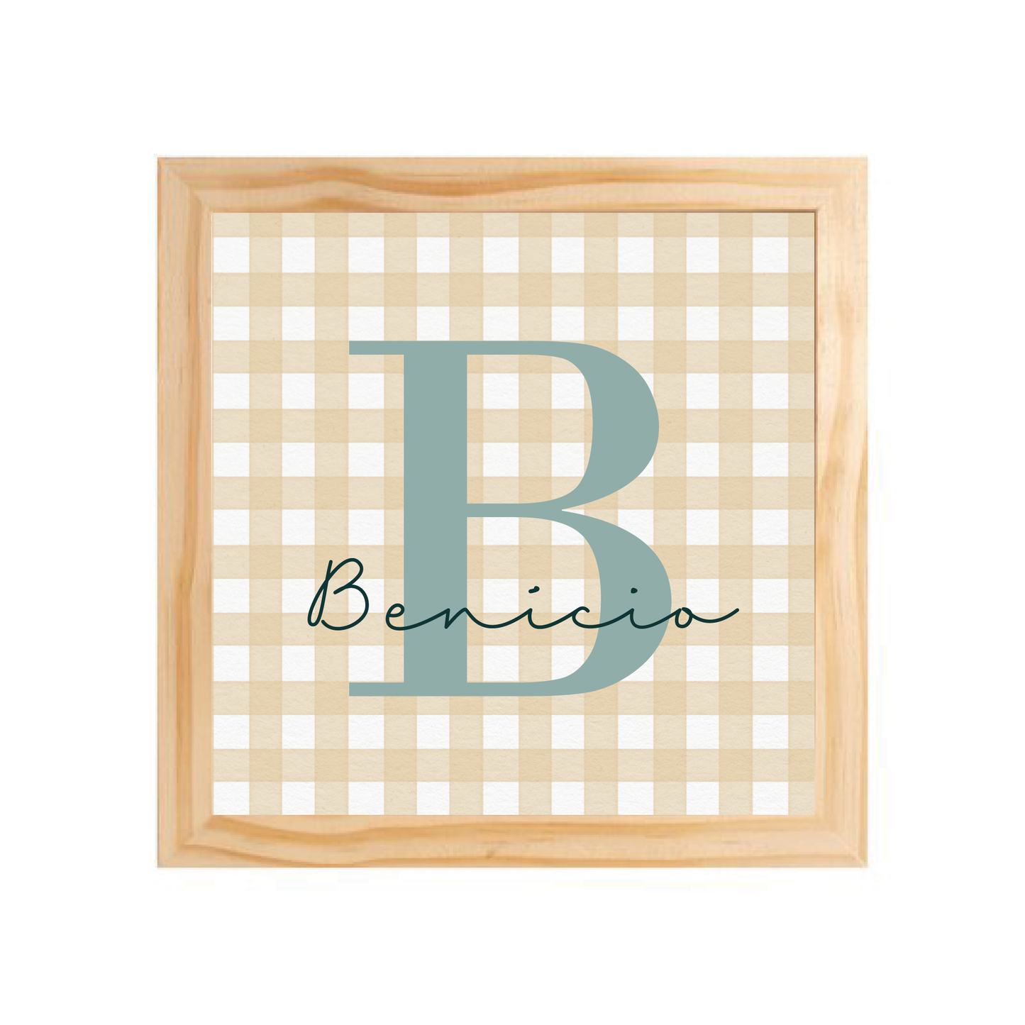 Quadro com moldura Pinus | Letra Inicial Azul e Rosé