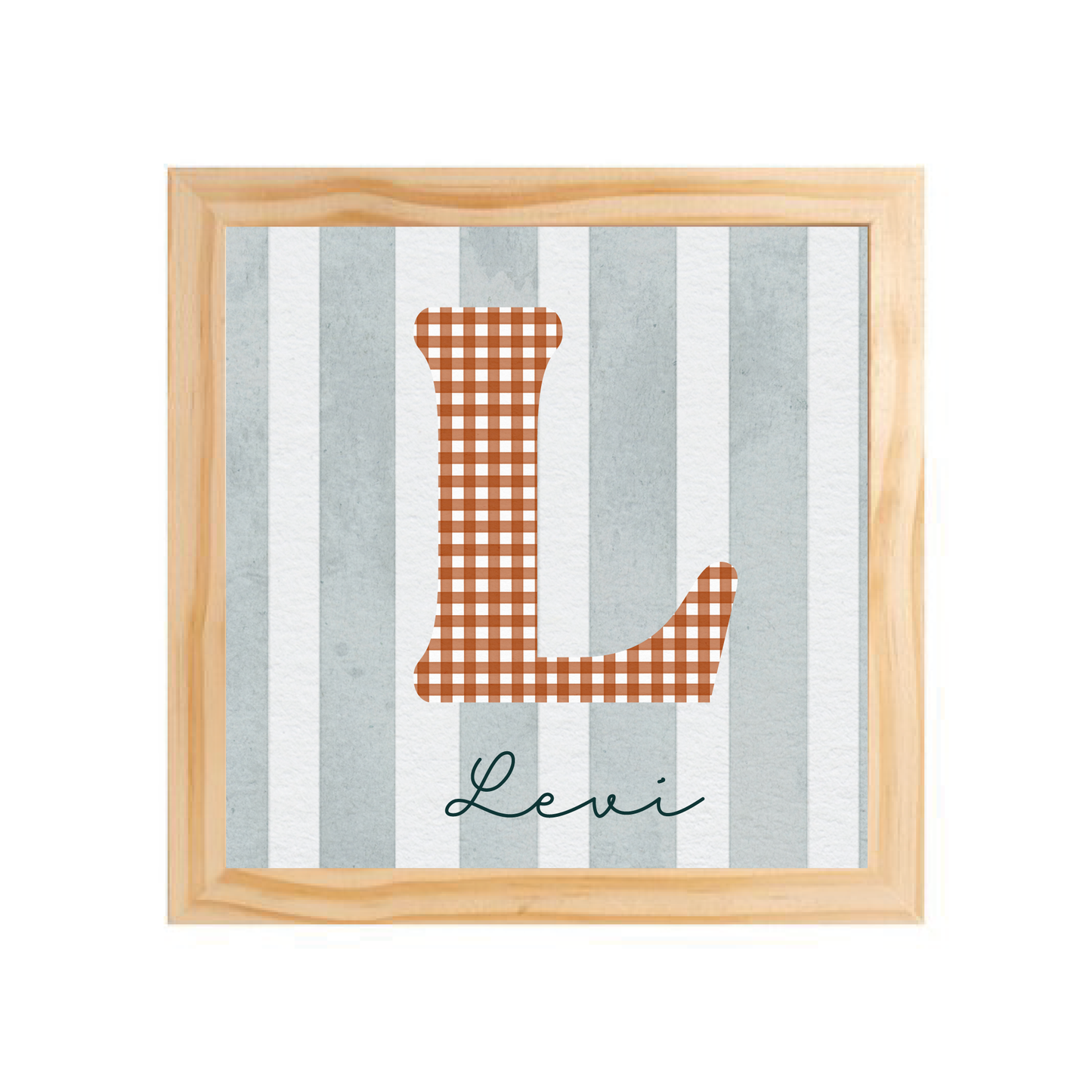 Quadro com moldura Pinus | Inicial Xadrez+Listrado