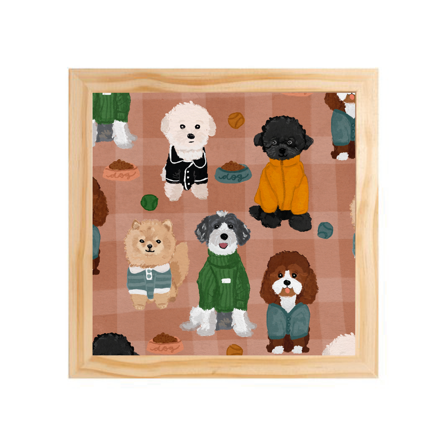 Quadro com moldura Pinus | Cachorros de Roupinha