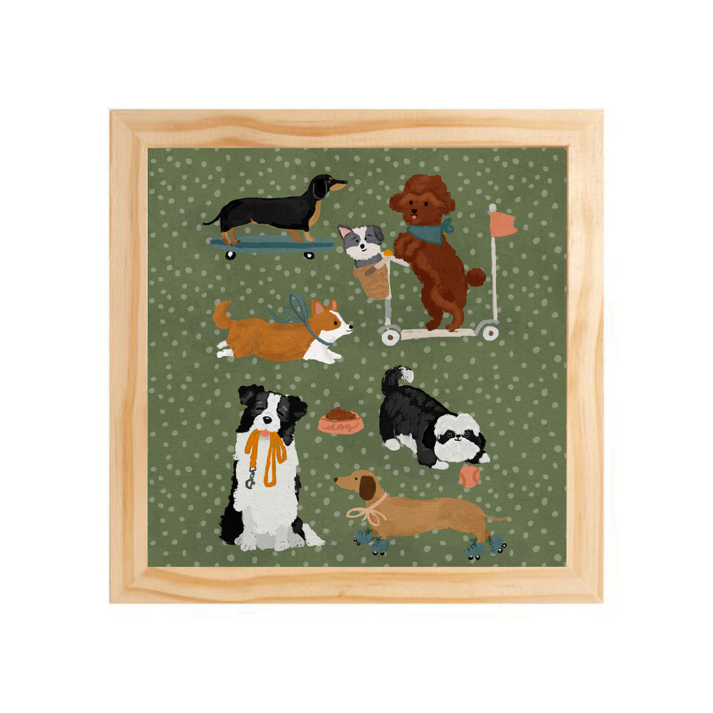 Quadro com moldura Pinus | Dog Brincando