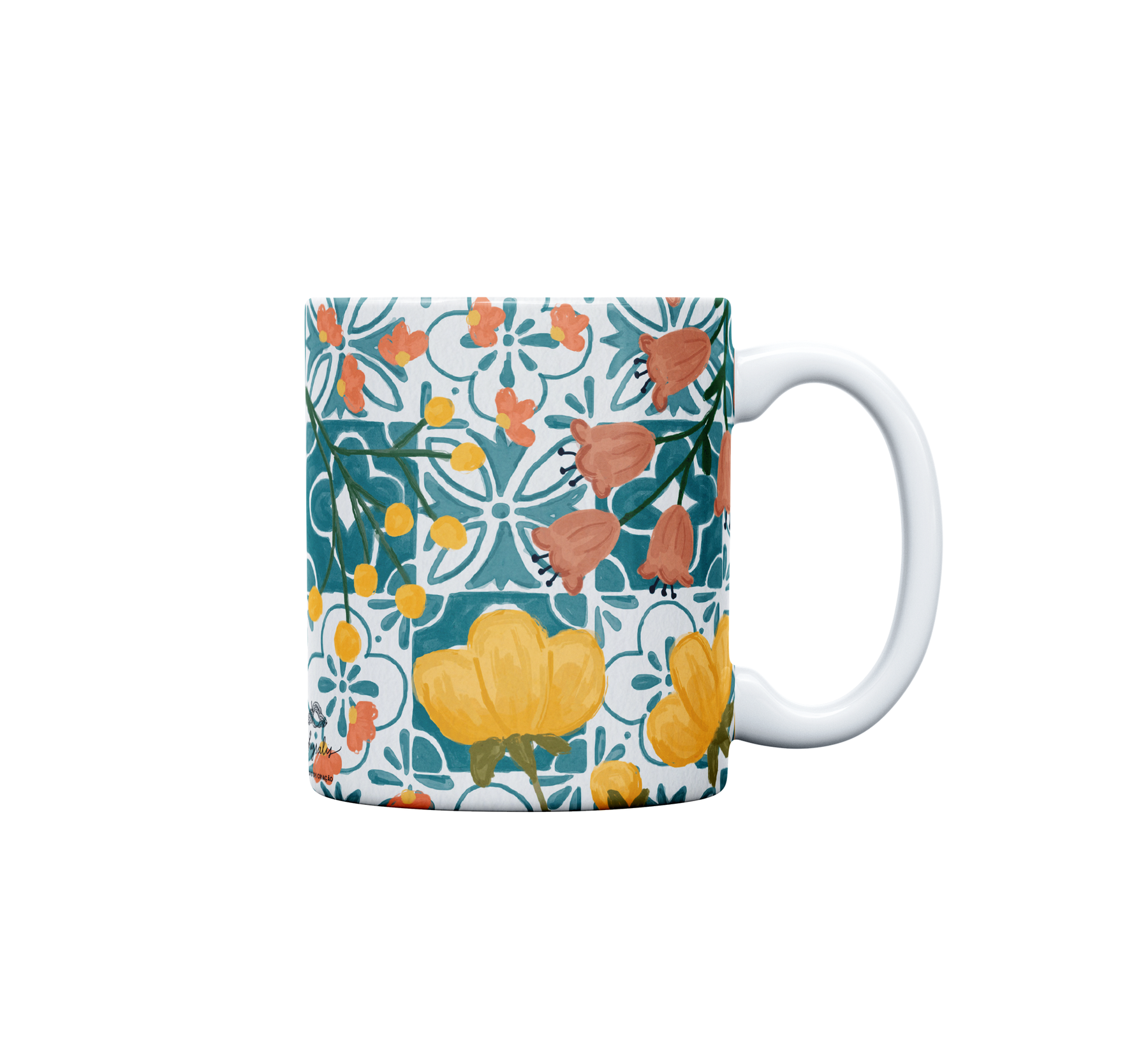 Caneca de Porcelana | Azulejo Floral