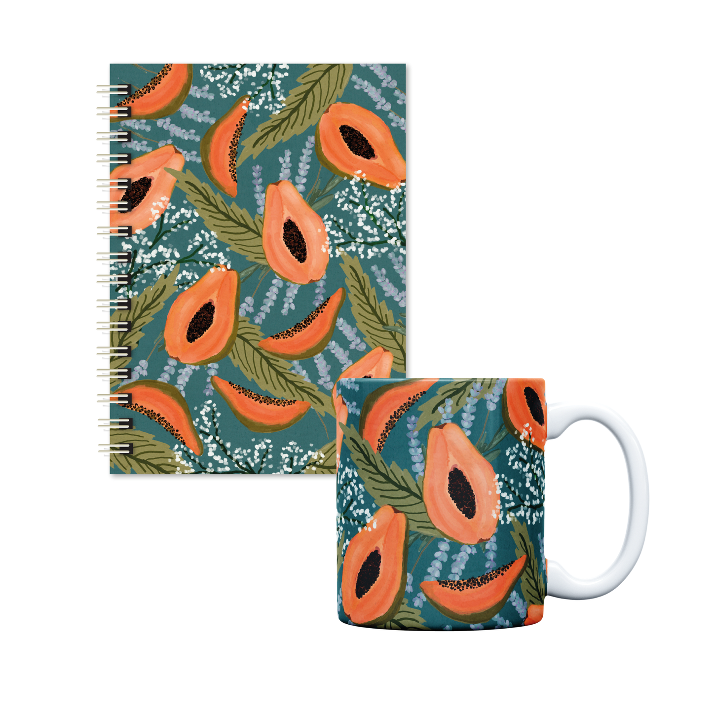 KIT Caderno A5 e caneca | Sombra e Papaia