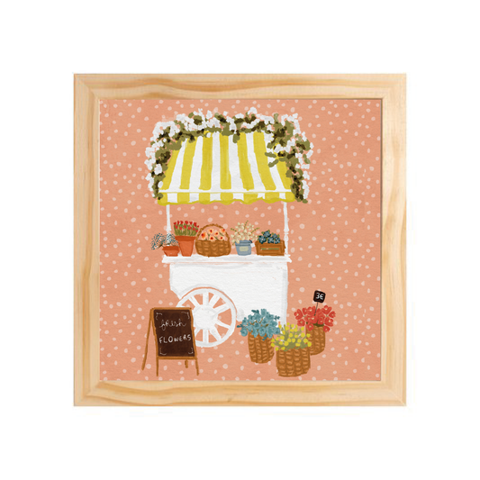 Quadro com moldura Pinus | Carrinho de Flores