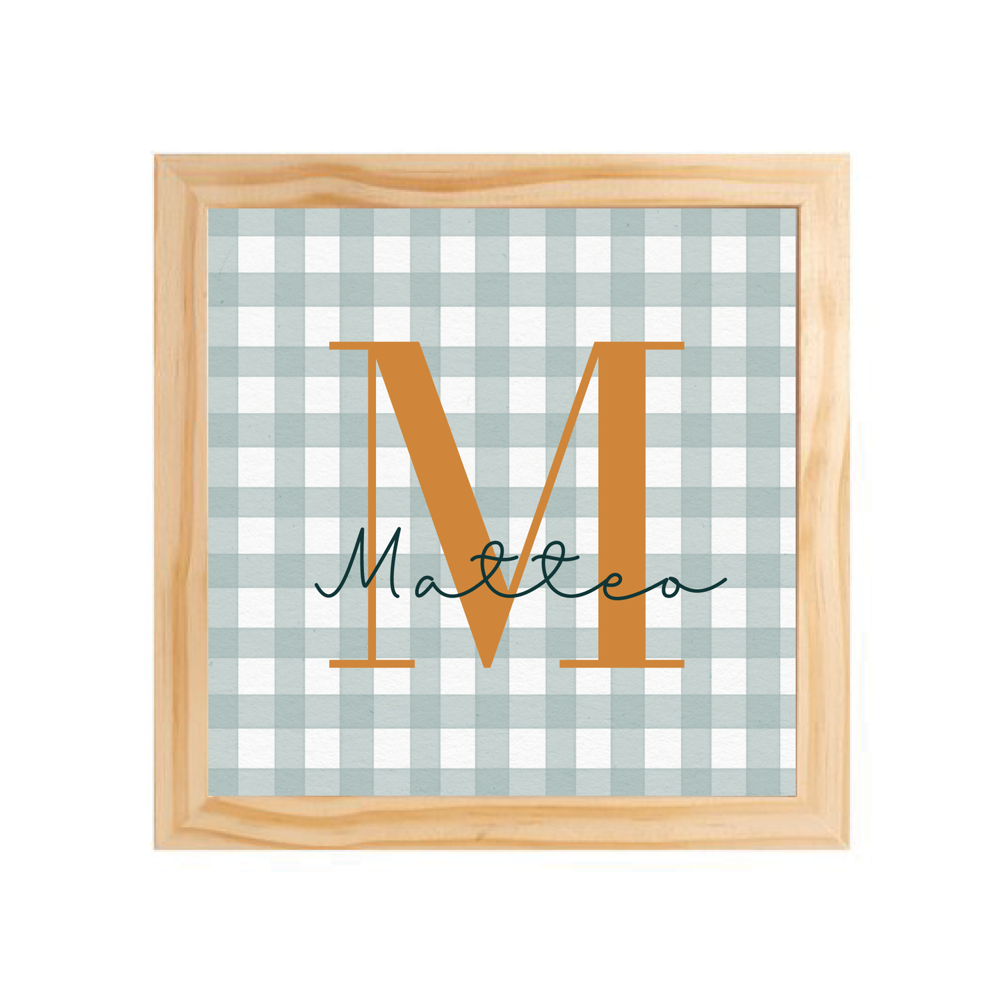 Quadro com moldura Pinus | Letra Inicial Laranja