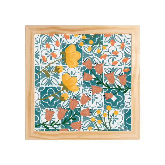 Quadro com moldura Pinus | Azulejo Floral