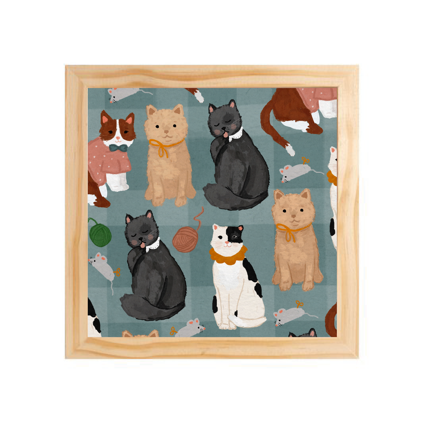 Quadro com moldura Pinus | Gato Fofo