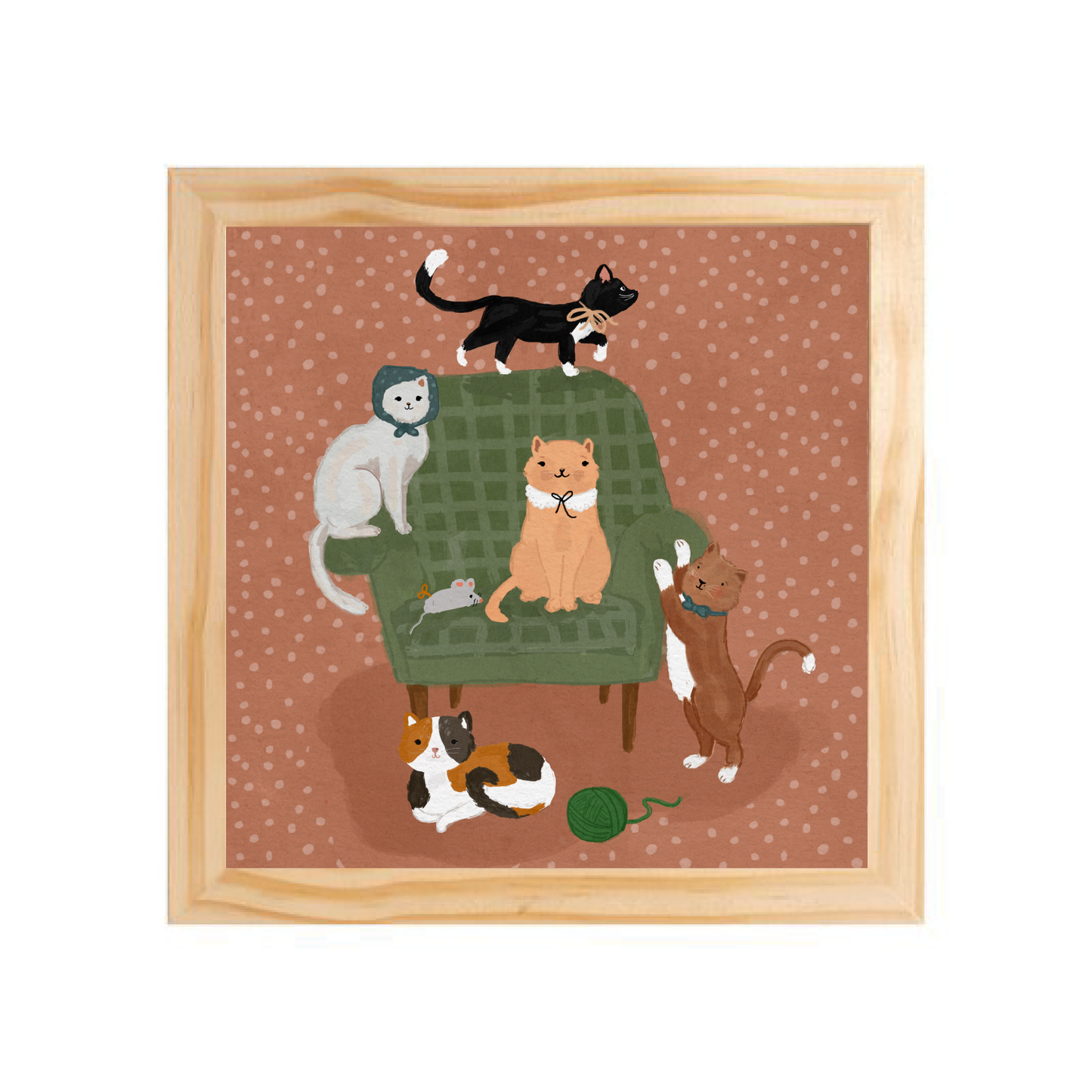 Quadro com moldura Pinus | Gatos na Poltrona