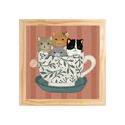 Quadro com moldura Pinus | Chá com Gatinhos