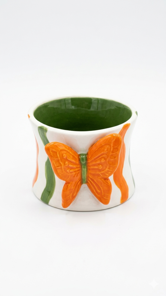Caneca Borboleta Encantada | Laranja + Verde