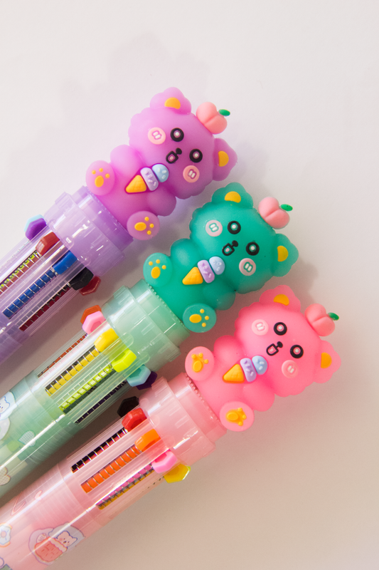 Caneta 10 Cores | Urso VERDE com Sorvete