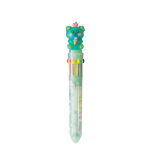 Caneta 10 Cores | Urso VERDE com Sorvete
