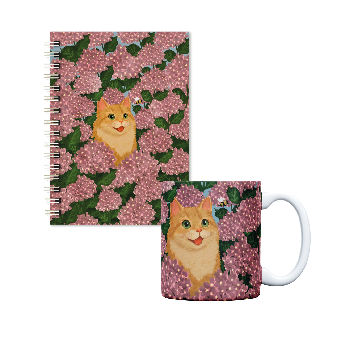 KIT Caderno A5 e caneca | Hortênsias e Ronron