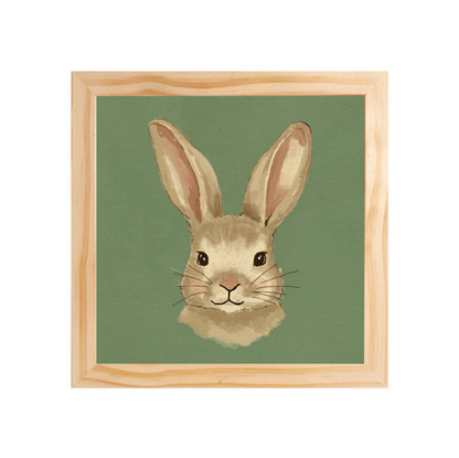 Quadro com moldura Pinus | Senhor Coelho (verde)